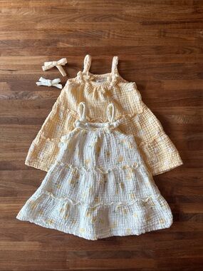 Girls' Tiered Organic Cotton Sundresses - Set of 2 Yellow and White Floral